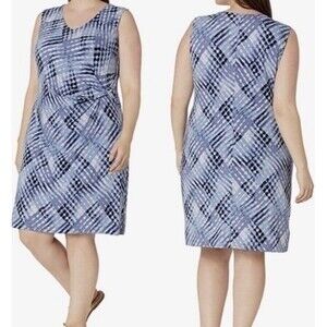 Nic + Zoe Dress Womens 3X Blue  cross over twist Sleeveless Tie Dye Sheath